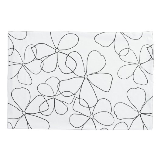 Grote zwarte witte handdrager Kussensloop bloemen (Achterkant-Links)