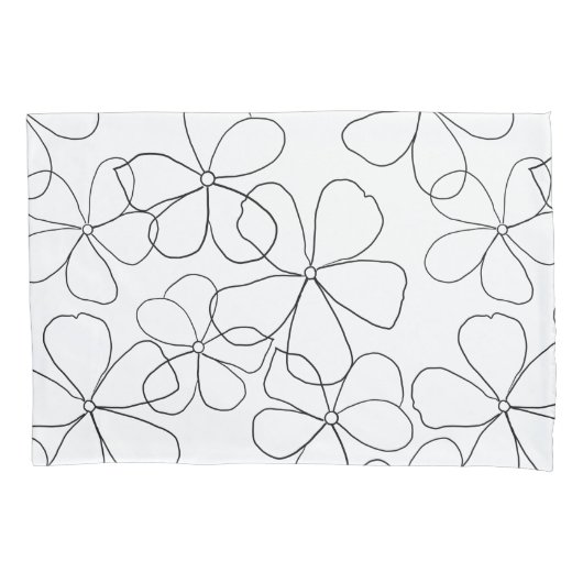 Grote zwarte witte handdrager Kussensloop bloemen (Voorkant-Links)