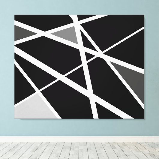 Grote zwarte witte moderne geometrische abstracte  canvas afdruk (Insitu (Houten vloer))