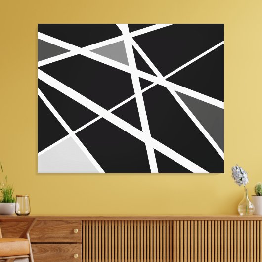 Grote zwarte witte moderne geometrische abstracte  canvas afdruk (Insitu (Woonkamer))
