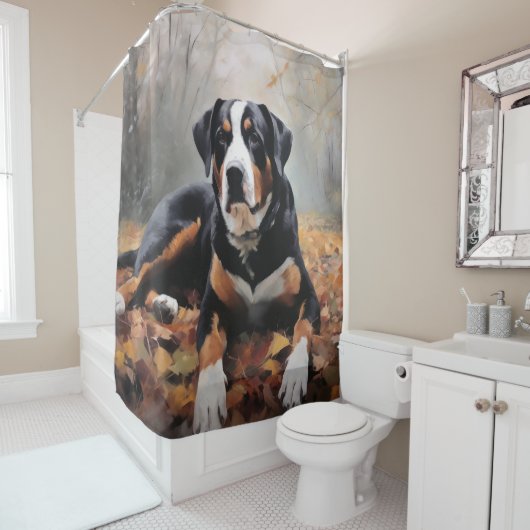 Grote Zwitserse berg in de herfst bladeren Herfst Douchegordijn (In situ)