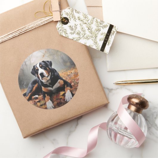 Grote Zwitserse berg in de herfst bladeren Herfst Ronde Sticker (Geschenken)