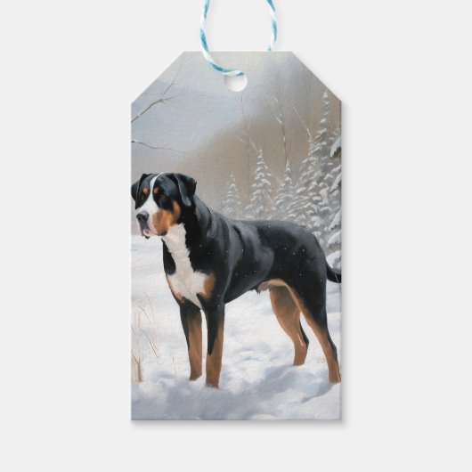 Grote Zwitserse Berg Laat het Sneeuwen Kerstmis Cadeaulabel (Voorkant)