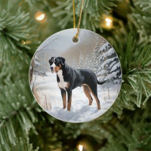 Grote Zwitserse Berg Laat het Sneeuwen Kerstmis Keramisch Ornament
