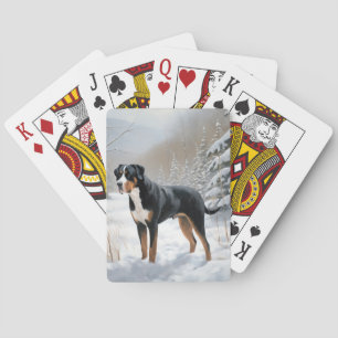 Grote Zwitserse Berg Laat Het Sneeuwen Kerstmis Pokerkaarten