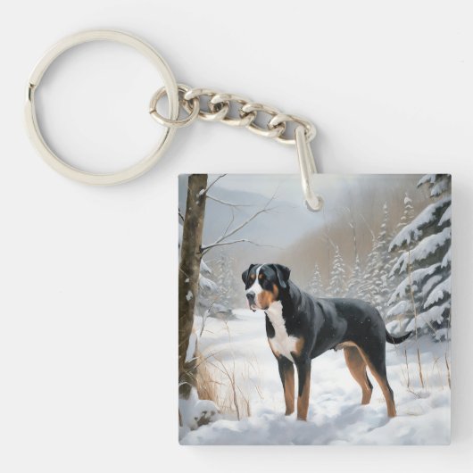 Grote Zwitserse Berg Laat het Sneeuwen Kerstmis Sleutelhanger (Voorkant)