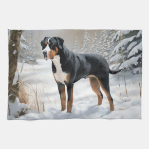 Grote Zwitserse Berg Laat Het Sneeuwen Kerstmis Theedoek