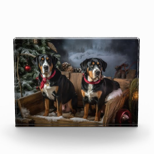 Grote Zwitserse Berg Sneeuw Slede Kerstmis Fotoblokken (Voorkant)
