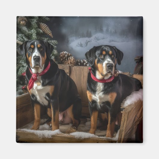 Grote Zwitserse Berg Sneeuw Slede Kerstmis Magneet (Voorkant)