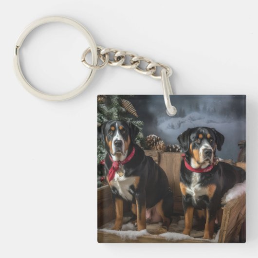 Grote Zwitserse Berg Sneeuw Slede Kerstmis Sleutelhanger (Voorkant)