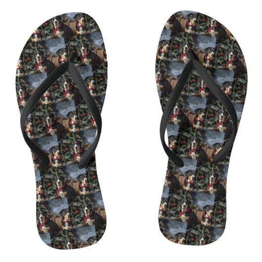 Grote Zwitserse Berg Sneeuw Slede Kerstmis Teenslippers (Voetbed)