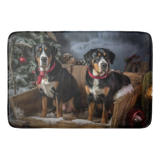 Grote Zwitserse Berg Sneeuw Sleebellen Kerstmis Badmat (Voorkant)