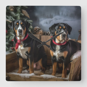 Grote Zwitserse Berg Sneeuwige slee Kerstmis  Vierkante Klok