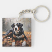 Grote Zwitserse Berghond in herfstbladeren vallen Sleutelhanger (Achterkant)