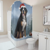 Grote Zwitserse Berghond in Sneeuw Kerstmis Douchegordijn (In situ)