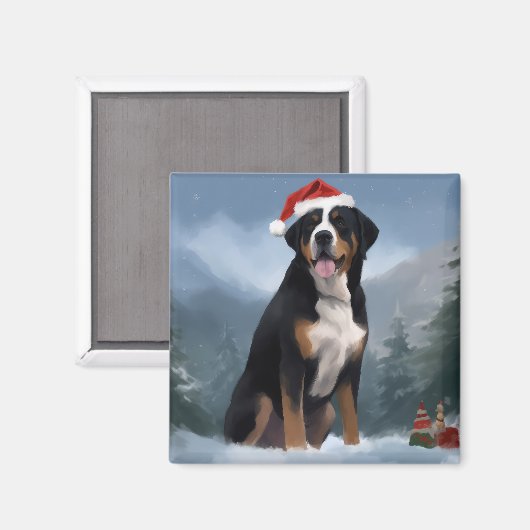 Grote Zwitserse Berghond in Sneeuw Kerstmis Magneet (Voorkant / Achterkant)