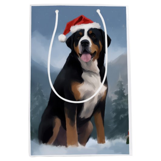 Grote Zwitserse Berghond in Sneeuw Kerstmis Medium Cadeauzakje (Voorkant)