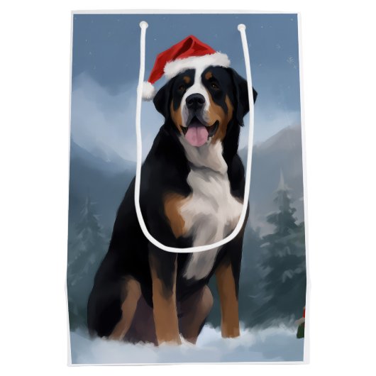 Grote Zwitserse Berghond in Sneeuw Kerstmis Medium Cadeauzakje (Achterkant)
