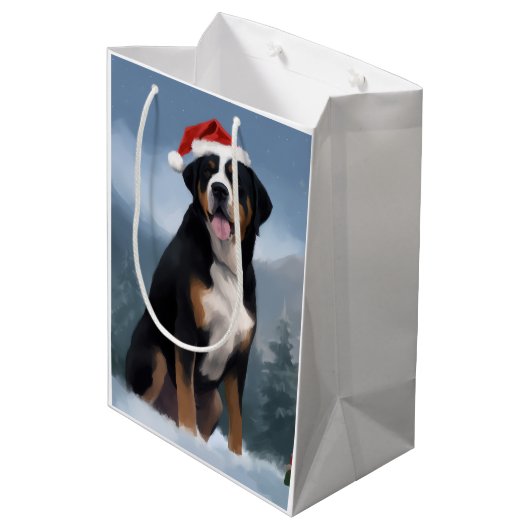 Grote Zwitserse Berghond in Sneeuw Kerstmis Medium Cadeauzakje (Achterkant Gekanteld)