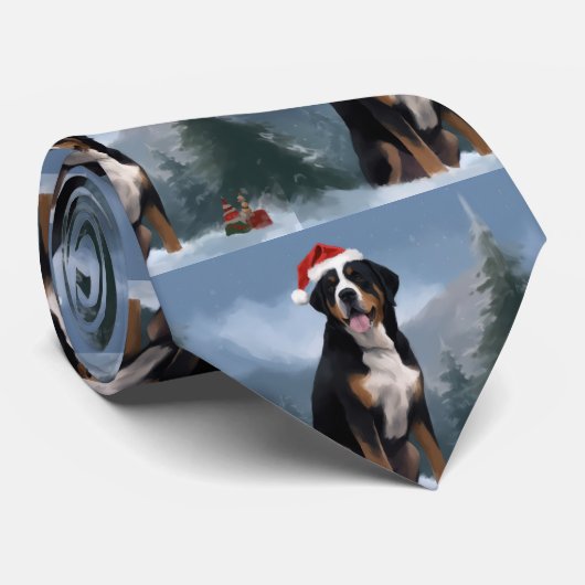 Grote Zwitserse Berghond in Sneeuw Kerstmis Stropdas (Opgerold)