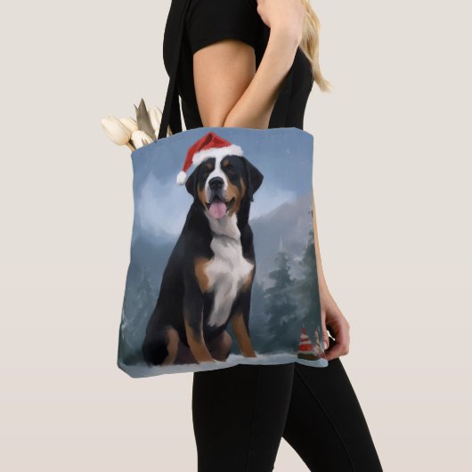 Grote Zwitserse Berghond in Sneeuw Kerstmis Tote Bag (Dichtbij)