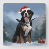 Grote Zwitserse Berghond in Sneeuw Kerstmis Vierkante Klok (Voorkant)