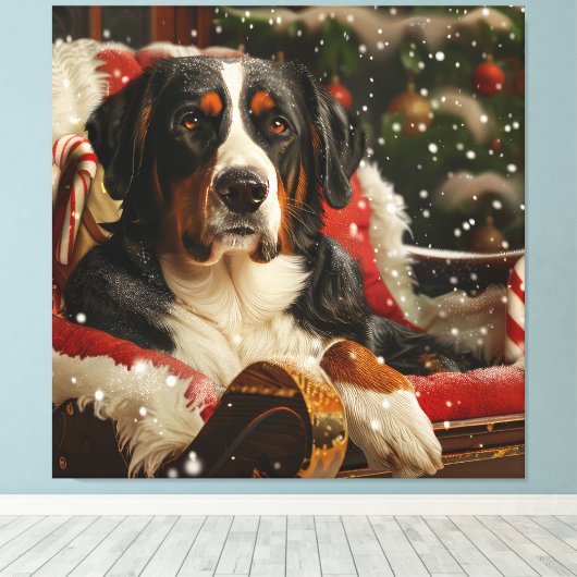 Grote Zwitserse Berghond Kerst Feestelijk Canvas Afdruk (Insitu (Houten vloer))