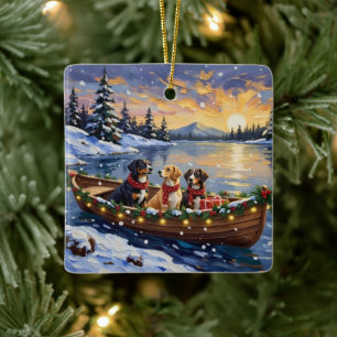 Grote Zwitserse Berghond Kerstboot Vakantie Keramisch Ornament
