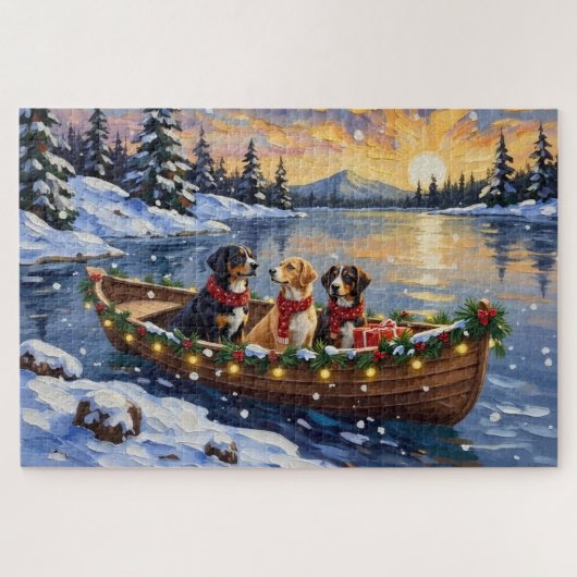 Grote Zwitserse Berghond Kerstboot Vakantie Legpuzzel (Horizontaal)