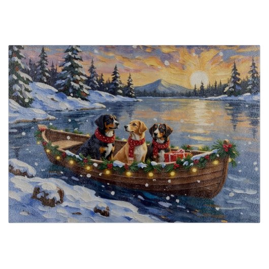 Grote Zwitserse Berghond Kerstboot Vakantie Snijplank (Voorkant)