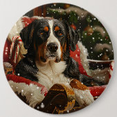 Grote Zwitserse Berghond Kerstfeest Ronde Button 6,0 Cm (Voorkant)