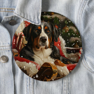 Grote Zwitserse Berghond Kerstfeest Ronde Button 6,0 Cm