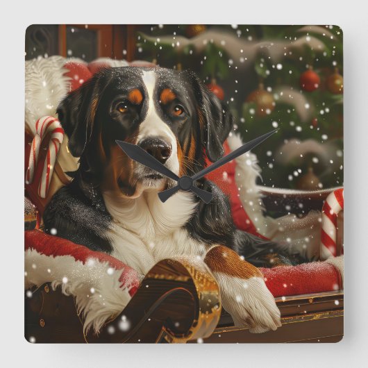 Grote Zwitserse Berghond Kerstfeest Vierkante Klok (Voorkant)