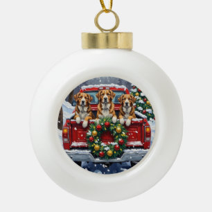 Grote Zwitserse Berghond Kerstmis Rode Truck Keramische Bal Ornament