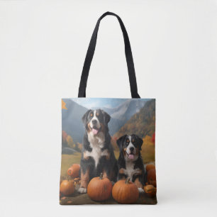 Grote Zwitserse Bergpup Herfstvreugde Pompoen Tote Bag