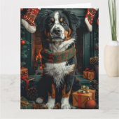 Grote Zwitserse hond met kerstcadeaus open haard Kaart (Voorkant)