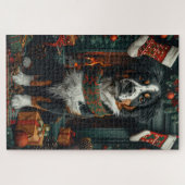Grote Zwitserse hond met kerstcadeaus open haard Legpuzzel (Horizontaal)