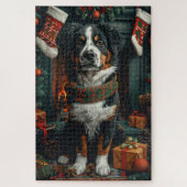 Grote Zwitserse hond met kerstcadeaus open haard Legpuzzel (Verticaal)