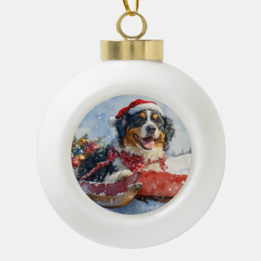 Grote Zwitserse Sennenhond in Sledge Christmas Keramische Bal Ornament (Voorkant)