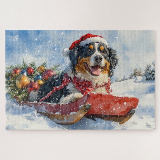 Grote Zwitserse Sennenhond in Sledge Christmas Legpuzzel (Horizontaal)