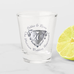 Groter 10e, 20e, 25e bruiloft Jubileum Hart Shot Glas