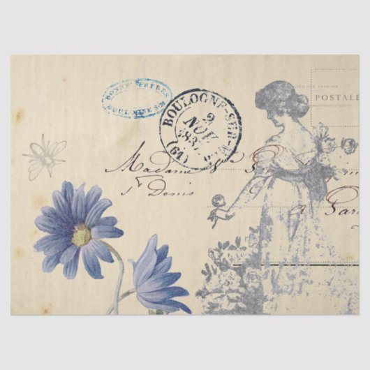 Groter Frans Roos Lady Bee Flower Carte Postale Tissuepapier (Voorkant)