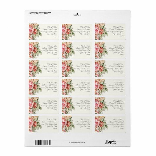 Groter retouradres Elegante  blush Rozen Etiket (Full Sheet)