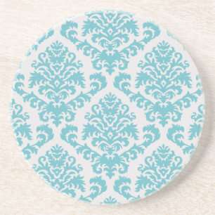 GROTERE DAMASK IN TURQUOÏE EN LICHTE GRAY ZANDSTEEN ONDERZETTER