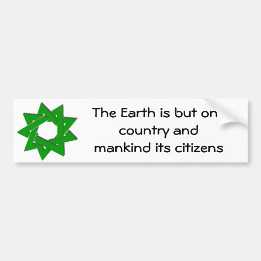 Grotere groene bahai ster, De aarde is maar één c. Bumpersticker (Voorkant)