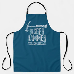 Grotere Hammer Handyman Diensten Witte Tekst Blauw Schort