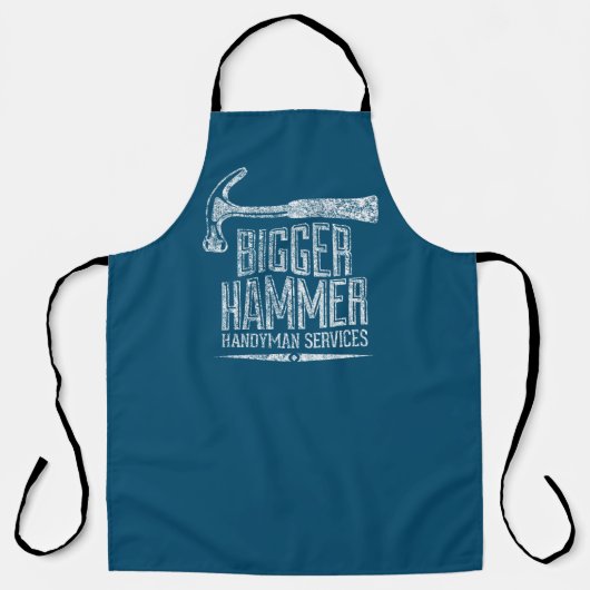 Grotere Hammer Handyman Diensten Witte Tekst Blauw Schort (Voorkant)