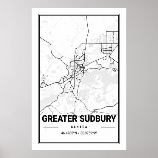 Grotere kaart van de stad Sudbury Ontario Canada Poster (Voorkant)