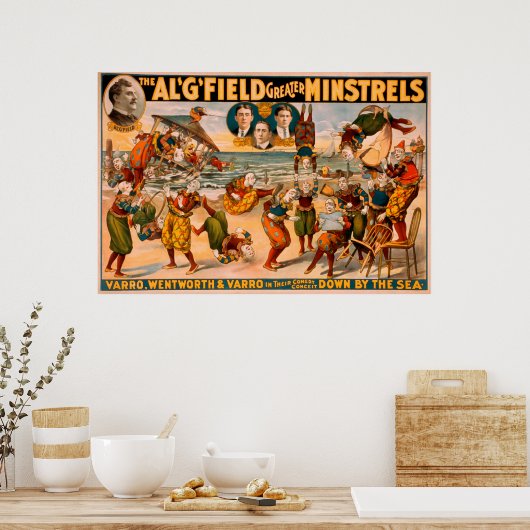 Grotere vaten - een hoop Clowns bij het strand Poster (Keuken)