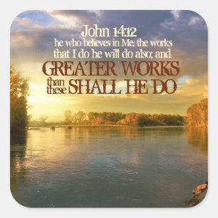 Grotere werken zal hij doen Johannes 14:12 Herfst Vierkante Sticker